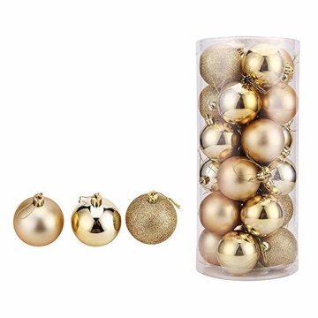 WAWJ 24PCS/Pack Weihnachtskugeln Christmas Tree Pendant Ornaments Baubles Weihnachtsbaum Dekoration Ball 4CM Plastic Gift for Xmas Holiday (Gold) - 1