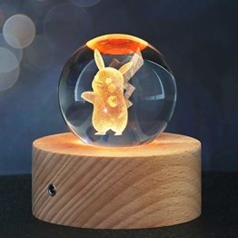 Weihnachts Geschenke für Kinder, 3D Kristallkugel Nachtlicht mit 7 Farben und 16 Farbwechseln, Feiertag Geburtstag Geschenk für Familien/Freunde/Jungen/Mädchen (Pikachu) - 1
