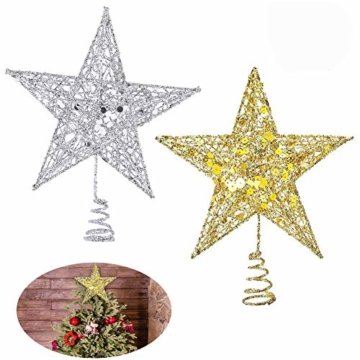 Weihnachtsbaum Stern,BETOY 2 Stücke Weihnachtsbaum Topper Star Sternform, Wiederverwendbar, Exquisit und Kompakt Weihnachtsbaumspitze für Weihnachtsdekoration, Weihnachtsbaum, Party, Wein,Gold,Silber - 1