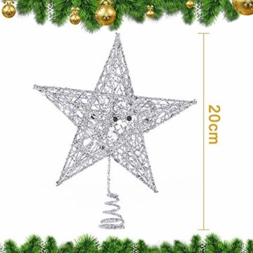 Weihnachtsbaum Stern,BETOY 2 Stücke Weihnachtsbaum Topper Star Sternform, Wiederverwendbar, Exquisit und Kompakt Weihnachtsbaumspitze für Weihnachtsdekoration, Weihnachtsbaum, Party, Wein,Gold,Silber - 6