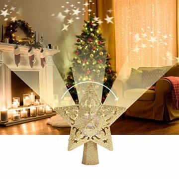 Weihnachtsbaumspitze, Star Baumspitze Lichtern, Stern Baum Top Projektor Verstellbarer Winkel 3D Star Projektor Lichter, Weihnachtsbaumspitze Dekoration Für Weihnachten, Party, Festival, Innendekorati - 2