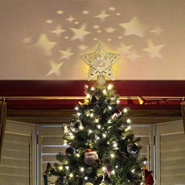 Weihnachtsbaumspitze, Star Baumspitze Lichtern, Stern Baum Top Projektor Verstellbarer Winkel 3D Star Projektor Lichter, Weihnachtsbaumspitze Dekoration Für Weihnachten, Party, Festival, Innendekorati - 5