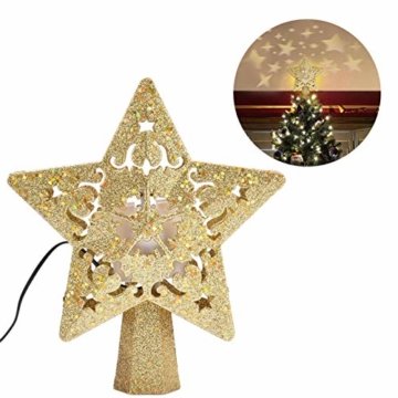 Weihnachtsbaumspitze, Star Baumspitze Lichtern, Stern Baum Top Projektor Verstellbarer Winkel 3D Star Projektor Lichter, Weihnachtsbaumspitze Dekoration Für Weihnachten, Party, Festival, Innendekorati - 6