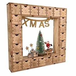 Wichtelstube-Kollektion Adventskalender Weihnachtsbaum Holz zum befüllen, wiederverwendbar, LED Beleuchtung ca. 35cm - 1