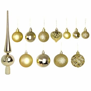 Wohaga 105 Stück Weihnachtskugeln 'Glamour' Christbaumkugeln Baumschmuck Weihnachtsbaumschmuck Baumkugeln, Farbe:Gold - 2