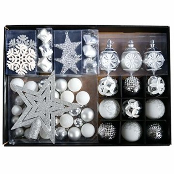 YILEEY Weihnachtskugeln Weihnachtsdeko Set Silber und Weiß 68 STK in 21 Farben, Kunststoff Weihnachtsbaumkugeln Box mit Aufhänger Christbaumkugeln Plastik Bruchsicher, Weihnachtsbaumschmuck, MEHRWEG - 1