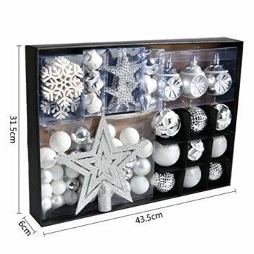 YILEEY Weihnachtskugeln Weihnachtsdeko Set Silber und Weiß 68 STK in 21 Farben, Kunststoff Weihnachtsbaumkugeln Box mit Aufhänger Christbaumkugeln Plastik Bruchsicher, Weihnachtsbaumschmuck, MEHRWEG - 5