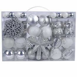 YILEEY Weihnachtskugeln Weihnachtsdeko Set Weiß und Silber 108 STK in 15 Farben, Kunststoff Weihnachtsbaumkugeln Box mit Aufhänger Christbaumkugeln Plastik Bruchsicher, Weihnachtsbaumschmuck, MEHRWEG - 1