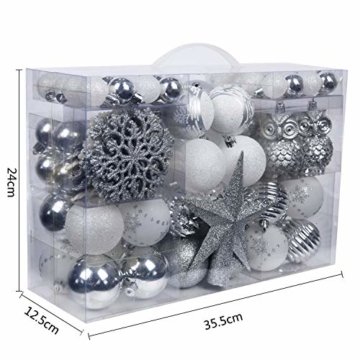 YILEEY Weihnachtskugeln Weihnachtsdeko Set Weiß und Silber 108 STK in 15 Farben, Kunststoff Weihnachtsbaumkugeln Box mit Aufhänger Christbaumkugeln Plastik Bruchsicher, Weihnachtsbaumschmuck, MEHRWEG - 4