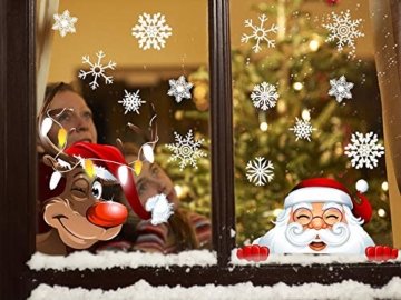 Yuson Girl 42 Stk Schneeflocken Fensterbild mit Weihnachtsmann Elk Abnehmbare Weihnachten Aufkleber Fenster Weihnachten Deko Wandtattoo Weihnachten Statisch Haftende PVC Aufkleber - 1