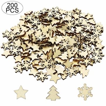 ZesNice Streudeko Weihnachten, 200 Stücke Holzsterne Blank Holz Scheiben Mini Verschönerungen für Handwerk Making DIY - 2