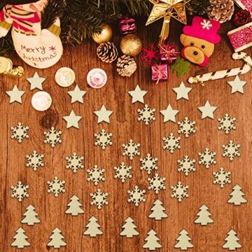 ZesNice Streudeko Weihnachten, 200 Stücke Holzsterne Blank Holz Scheiben Mini Verschönerungen für Handwerk Making DIY - 5