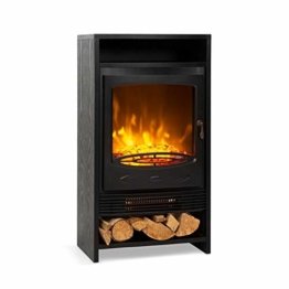 Klarstein Bergamo Elektrischer Kamin, 2 Heizstufen: 900/1800 W, Thermostat, dimmbare, realistische Flammenillusion: unabhängiger LED-Flammeneffekt mit Resin-Holzscheiten, Holzoptik, schwarz - 1