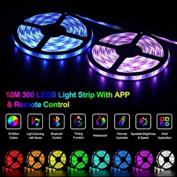 10M Bluetooth LED Streifen Musical 5050 RGB, LED Strip 300 LED Lichtband, Musikalische Funktion, Persönlicher Zeitplan, APP-Steuerung und Fernbedienung, Farbwechsel LED Band Wasserdicht - 2