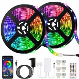 10M Bluetooth LED Streifen Musical 5050 RGB, LED Strip 300 LED Lichtband, Musikalische Funktion, Persönlicher Zeitplan, APP-Steuerung und Fernbedienung, Farbwechsel LED Band Wasserdicht - 1