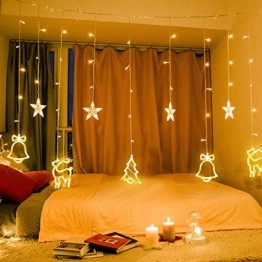 138 LED Lichtervorhang, LED Lichterkette mit Sterne & Weihnachtsmuster, Weihnachtsbeleuchtung Innen/Außen, EU Stecker, Wasserdicht Dekoration für Weihnachtsdeko Christmas (Warmweiß) - 1