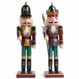 2 Stück Holz Weihnachten Nussknacker Figuren, 30cm| Premium Kiefern & Holzmaterial, Robuste, Festliche Farben| Klassische traditionelle Weihnachtsdekorationen Haus Deko. - 1