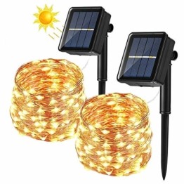 [2 Stück] Solar Lichterkette Aussen, BrizLabs 12M 120 LED Außen Lichterkette Kupferdraht Solarlichterkette Warmweiß Wasserdicht 8 Modi für Weihnachten, Garten, Balkon, Hochzeit, Terrasse, Party Deko - 1