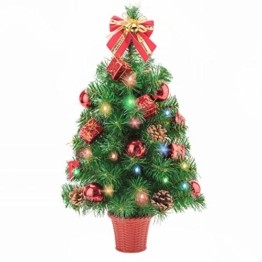 Amasava Mini Weihnachtsbaum Mini Tannenbaum mit 60 LED und 10 Rote Deko Beleuchten Tannenbaum/LED Baum Weihnachtskugel Geschenktüte Tannenzapfenwarm weiß 55CM-Rote - 1
