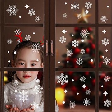BOZHZO Fensterbilder Weihnachten Selbstklebend Weihnachtsaufkleber, 313 pcs Schneeflocken Aufkleber Fenster Sticker Weihnachtsdeko Netter Weihnachtsmann Statisch Haftende PVC Aufklebe Fenstersticker - 5