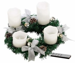 Britesta Tannenkränze LED-Kerzen: Adventskranz mit weißen LED-Kerzen, silbern geschmückt (Elektrische Kerzen Adventskranz) - 1
