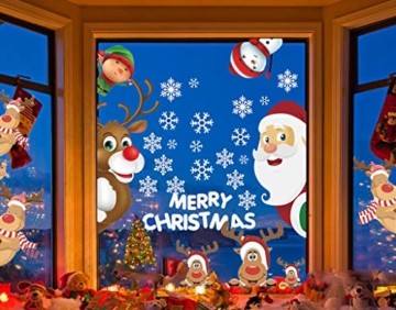 CheChury Fensterbilder für Weihnachten Fensterbilder Winter Statisch Haftende PVC Aufklebe Weihnachtsmann Süße Elche Wiederverwendbar Schneeflocken Fenster - 4