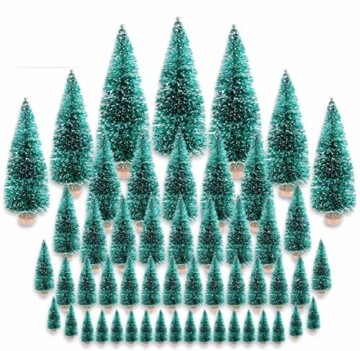 CODIRATO 48 Stück Kleiner Weihnachtsbaum Tischdeko Tannenbaum Spritzguss Künstlicher Mini Christbaum mit Schnee Effekt Miniatur Grün Schneetannen 3,5/4,5/6,5/8,5/12,5/16cm  für Weihnachten Deko - 1