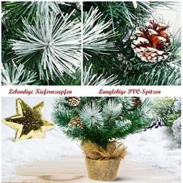 COSTWAY 60cm Künstlicher Mini Weihnachtsbaum, Tisch Tannenbaum mit Zementbasis, schneebedeckter Christbaum mit Kiefernzapfen, Kunstbaum Weihnachten 34 Spitzen PVC Nadeln, grün - 4