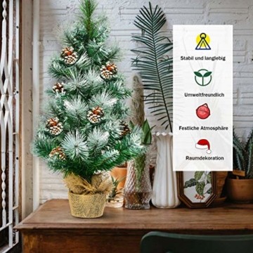 COSTWAY 60cm Künstlicher Mini Weihnachtsbaum, Tisch Tannenbaum mit Zementbasis, schneebedeckter Christbaum mit Kiefernzapfen, Kunstbaum Weihnachten 34 Spitzen PVC Nadeln, grün - 5