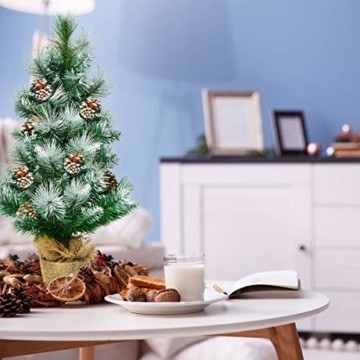 COSTWAY 60cm Künstlicher Mini Weihnachtsbaum, Tisch Tannenbaum mit Zementbasis, schneebedeckter Christbaum mit Kiefernzapfen, Kunstbaum Weihnachten 34 Spitzen PVC Nadeln, grün - 6