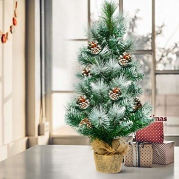 COSTWAY 60cm Künstlicher Mini Weihnachtsbaum, Tisch Tannenbaum mit Zementbasis, schneebedeckter Christbaum mit Kiefernzapfen, Kunstbaum Weihnachten 34 Spitzen PVC Nadeln, grün - 8