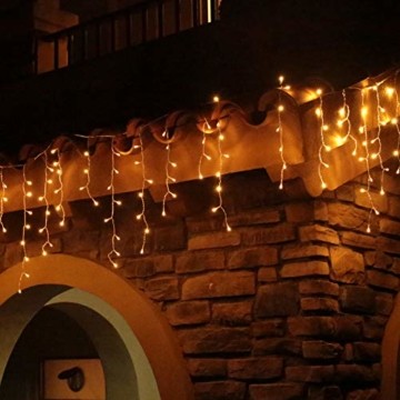 Eisregen Lichterkette Außen 400er LED 10m, LED Lichtervorhang mit Timer, IP44 wasserdicht 8 Modi für Innenausstattung Außenbereich Schlafzimmer Hochzeit Weihnachten Party (Warmweiß) - 1