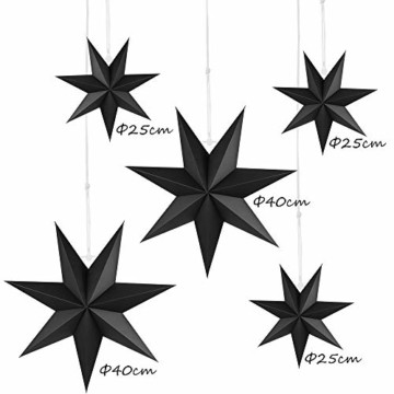 Faltstern Weihnachten, 7 Zacken Faltsterne Schwarz 5 Stück, 2 Stück Durchmesser 40 cm, 3 Stück Durchmesser 25 cm, Sterne Papier zum Fenster Dekoration, Advent, Weihnachtsbaum - 6