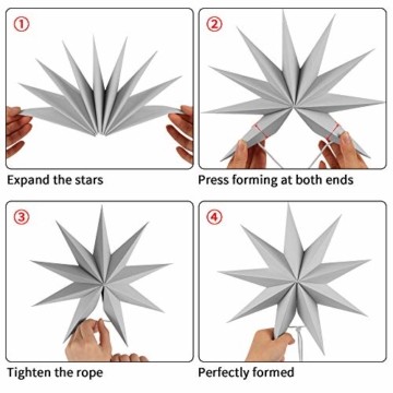 Faltstern Weihnachten, 9 Zacken Stern zum Aufhängen, Papier Stern Dekoration 3er Set Faltsterne Weihnachtsstern Deko, Sterne Papier zum Weihnachtsbaum, Fenster Dekoration - 2