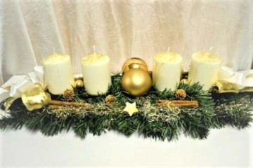 Generisch Adventskranz Creme-Gold 60 cm künstlich Weihnachten Advent Gesteck Adventsgesteck Kerzen - 2