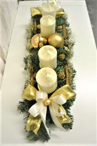 Generisch Adventskranz Creme-Gold 60 cm künstlich Weihnachten Advent Gesteck Adventsgesteck Kerzen - 1