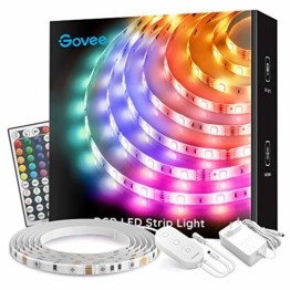 Govee LED Streifen 5m, RGB LED Strip mit Fernbedienung, farbänderbares LED Lichtband für Zuhause, Schlafzimmer, TV, Tische, Schrank, 12V - 1