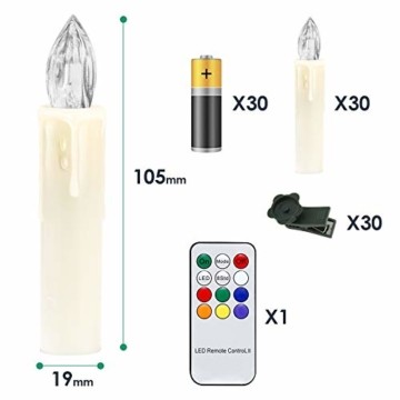 Hengda 30er LED Weihnachtskerzen Kabellos, mit Fernbedienung Timer und Batterien, Warmweiß & RGB Christbaumkerzen Kabellos, Wasserdicht LED Kerzen für Weihnachtsbaum, Weihnachtsdeko, Weihnachten - 2