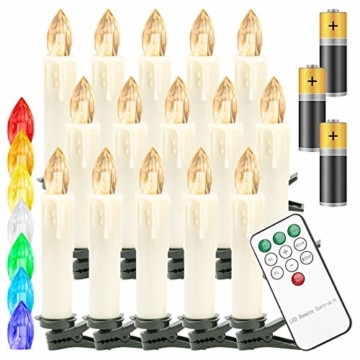 Hengda 40er LED Weihnachtskerzen Kabellos, Warmweiß & RGB Christbaumkerzen Kabellos, mit Fernbedienung Timer und Batterien, LED Kerzen Dimmbar, für Weihnachtsbaum, Weihnachten, Weihnachtsdeko, IP44 - 1