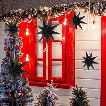 Hilif Faltstern Weihnachten, 9 Zacken Faltsterne Schwarz 5 Stück, 2 Stück Durchmesser 60 cm, 3 Stück Durchmesser 30cm, Sterne Papier zum Fenster Dekoration, Advent, Weihnachtsbaum - 4