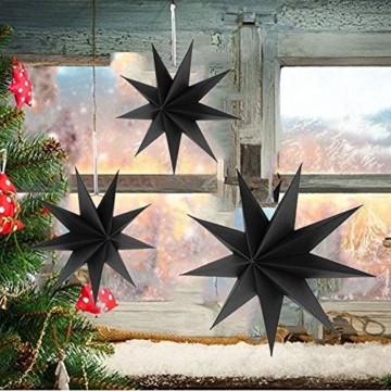 Hilif Faltstern Weihnachten, 9 Zacken Faltsterne Schwarz 5 Stück, 2 Stück Durchmesser 60 cm, 3 Stück Durchmesser 30cm, Sterne Papier zum Fenster Dekoration, Advent, Weihnachtsbaum - 6