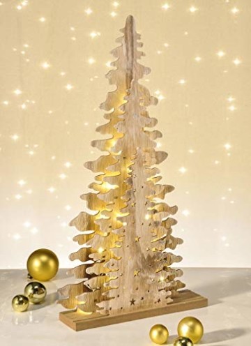 Holz Fensterdeko Tannenbaum 45 cm - Tisch Deko Leuchte mit 15 LED - Weihnachtsdeko - 2