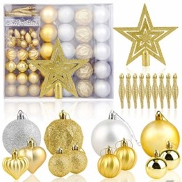 HOWAF Christbaumkugeln Set - 50 Stück weihnachtsbaumkugeln aus Kunststoff - Gold und Silber, Christbaumkugeln Plastik Bruchsicher mit Aufhänger für Weihnachtsbaum Deko & weihnachtsbaumschmuck - 1