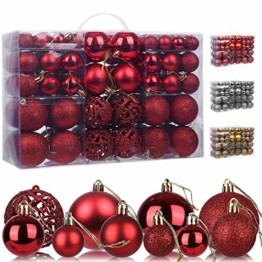 KATELUO 100 Stück Weihnachtskugeln Kunststoff, Christbaumkugeln, Weihnachtsdeko, Rote Weihnachtskugeln, Glitzernd, Matt, Glänzend Weihnachtskugeln Set, Ø 3, 4 & 6cm - 1