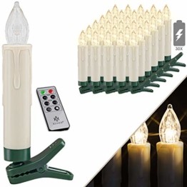 KESSER® Weihnachtsbaumkerzen 30 LED Inkl. Batterien Kabellos - Warmweiß - mit Fernbedienung Funk - Timerfunktion - Flackern - Dimmbar Weihnachtskerzen Christbaumkerzen Befestigungsklammern Kerzen - 1