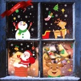 KNMY Weihnachtsdeko Fensterbilder, Wiederverwendbar Weihnachten Fenstersticker, DIY Weihnachten Fensterdeko Set, Weihnachtsmann Süße Elche Schneemann Schneeflocken Statisch Aufkleber - 1