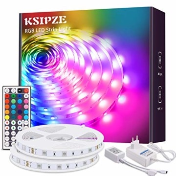 KSIPZE LED Strip 12m RGB Farbwechsel LED Lichterkette LED Band Stripes Mit 44 Tasten Fernbedienung und Netzteil LED Streifen für die Beleuchtung von Schrank,Haus Deko, Bar, Küche, Party - 1