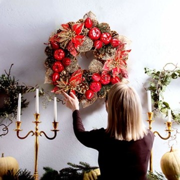 Laelr Weihnachtskranz, 15.7 Zoll Crestwood Fichtenkranz mit Tannenzapfen, Rote Beeren Weihnachtsdekorationen Weihnachts Tannenzapfenkränze für die Haustür, Wand Home Bar Hotel Xmas Party Supplies - 5