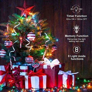 LED Lichterkette Batterie 40M 300 LEDs Elegear Lichterkette Außen Timer Memoryfunktion 8 Modi IP44 Wasserdicht Weihnachtsbeleuchtung Lichterkette Innen für Weihnachtsdeko Party Weihnachtsbaum 4 Farbe - 2