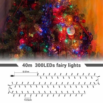 LED Lichterkette Batterie 40M 300 LEDs Elegear Lichterkette Außen Timer Memoryfunktion 8 Modi IP44 Wasserdicht Weihnachtsbeleuchtung Lichterkette Innen für Weihnachtsdeko Party Weihnachtsbaum 4 Farbe - 3